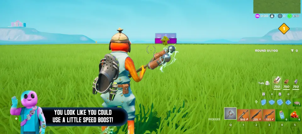 A player receiving a Crocs speed boost in Fortnite