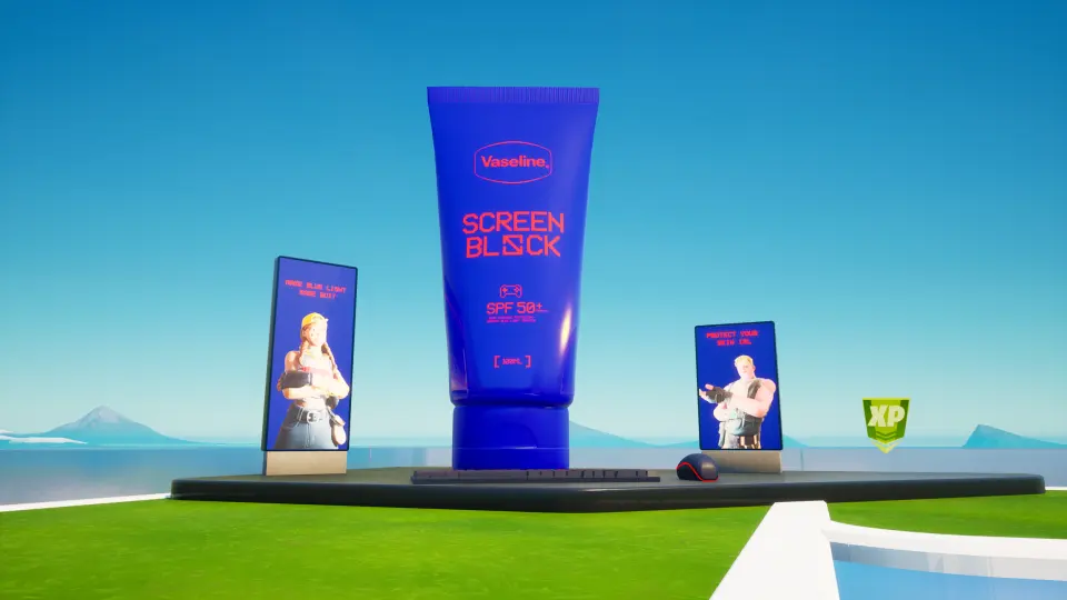A giant Vaseline Screen Block tube installed in a Fortnite experience