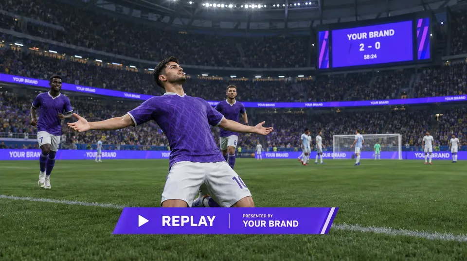 Illustration: a replay overlay presented by a brand in a football game