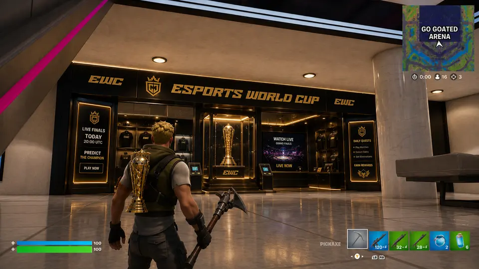 The Esports World Cup store inside the Go Goated arena in Fortnite